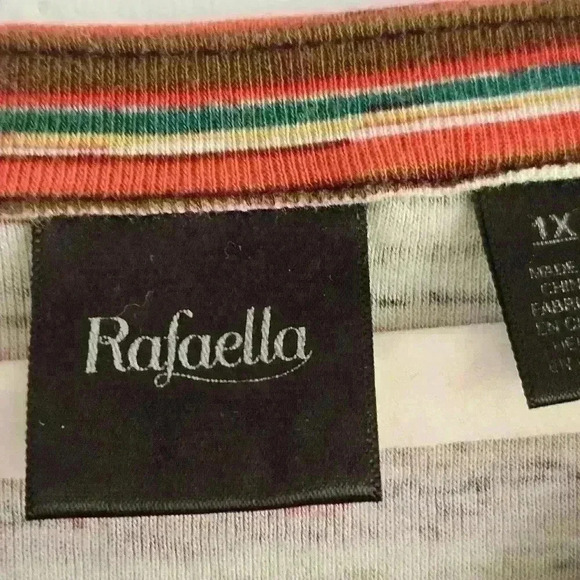 Rafaella Multi Stripe 100% Cotton Tunic With Gold Button Detail Size 1X - Picture 5 of 9